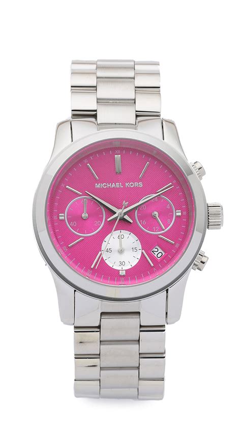 michael kors silver watch with pink face|gold and pink watch.